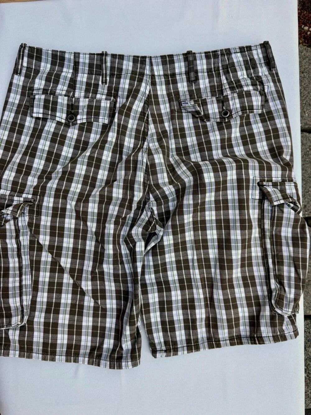 Levi Brown Plaid‎ Hybrid Plaid Cargo Shorts Flat Front Surf Skate Mens 36